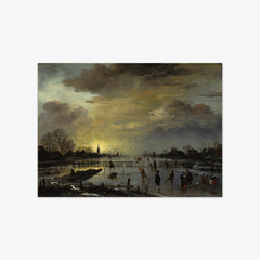 Winter Landscape with Ice Skaters at Sunset by Aert van der Neer