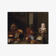 Dutch 17th Century Kitchen Interior with an Old Woman by Joannes de Cordua