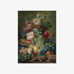 Still Life of Flowers and Fruits on a Marble Ledge by Paul Theodor van Brussel