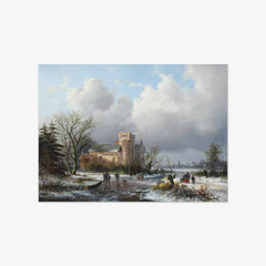 A Winter Landscape with Figures on the Ice near a Castle by Alexander Joseph Daiwaille