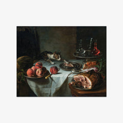 Still Life of the Remnants of a Meal with a Lunging Cat by Alexandre François Desportes