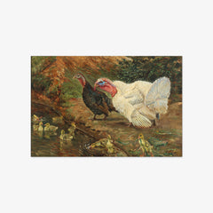 Turkeys with Chicks by the Pond by N.P. Mols