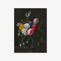 Still Life of Flowers with Roses, Tulips and a Large Snapdragon in a Glass Vase by Nicolaes van Veerendael