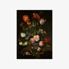 Still Life of Flowers in a Glass Vase Over a Stone Ledge by Cornelis Kick