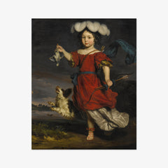 A Portrait of a Child dressed as a Hunter with a Dead Bird and a Dog by Nicolaes Maes