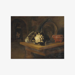 Cauliflowers, an Earthenware Bowl and a Copper Pot on a Table by Nicolaes Maes