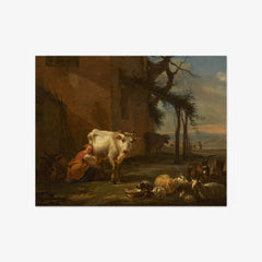 A Milkmaid with Her Herd, a River Landscape Beyond by Nicolaes Pietersz Berchem