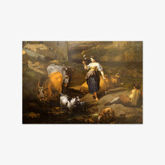 Italianate Landscape with Animals, a Shepherd, and a Peasant Woman Holding a Distaff by Nicolaes Pietersz Berchem
