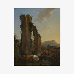 Peasants With Cattle By A Ruined Aqueduct by Nicolaes Pietersz Berchem