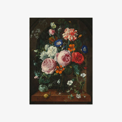 Bouquet of Flowers in a Glass Vase with Butterfly, Caterpillar and Snail by Nicolaes van Veerendael