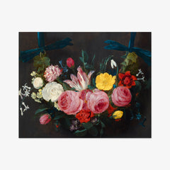 Garland of Flowers with Roses, Tulips, Carnations, Lily of the Valley, Violets, and Ivy on Blue Ribbons by Jan Philip van Thielen