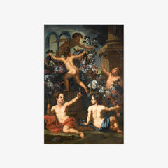 Putti amid Garlands of Flowers Beside a Stone Fountain and a Column by Jacob Melchior van Herck