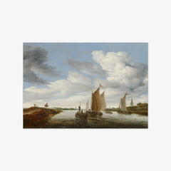 River Landscape with Sailing Boats and a Horse-Drawn Barge by Salomon van Ruysdael