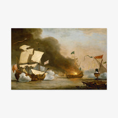 An English Ship in Action with Barbary Corsairs, circa 1680 by Willem van de Velde the Younger