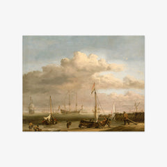The Dutch Coast with a Weyschuit Being Launched and Another Vessel Pushing Off from the Shore by Willem van de Velde the Younger