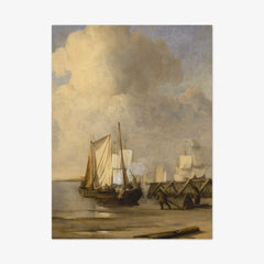 A Kaag Coming Ashore Near a Groyne with Ships and Vessels Under Sail Beyond by Willem van de Velde the Younger