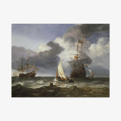 A Smalschip with Two Dutch East Indiamen Coming to Anchor by Adriaen van de Velde