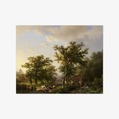 Landscape with Watermill and Cattle Farmers by Barend Cornelis Koekkoek