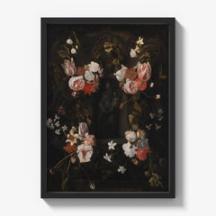 Stone relief of Mary with the Child on her lap wreathed in flowers by Daniel Seghers
